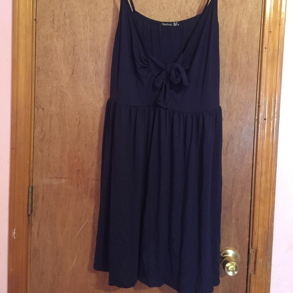 Plus Size Tie-Front Navy Blue Dress